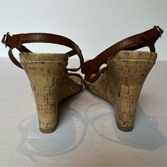 Unlisted Women's Wedge Sandals 8 1/2M Brown/Tan Cork Strappy - Picture 5 of 8